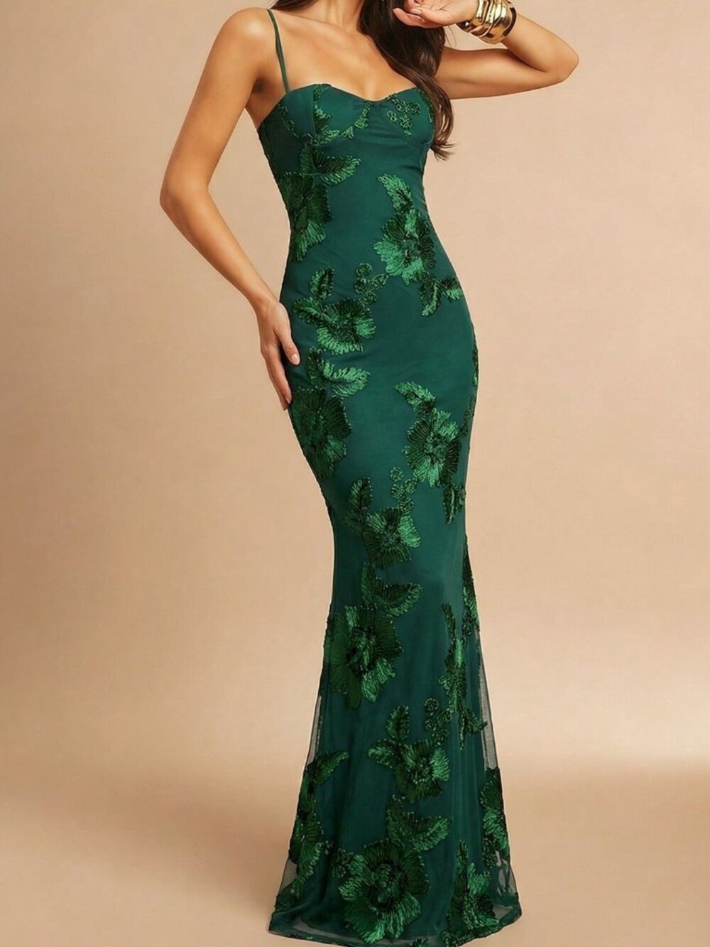 Dark Green Party Women's 3d Floral Sexy Bodycon Slip Dress - Picture 4 of 6